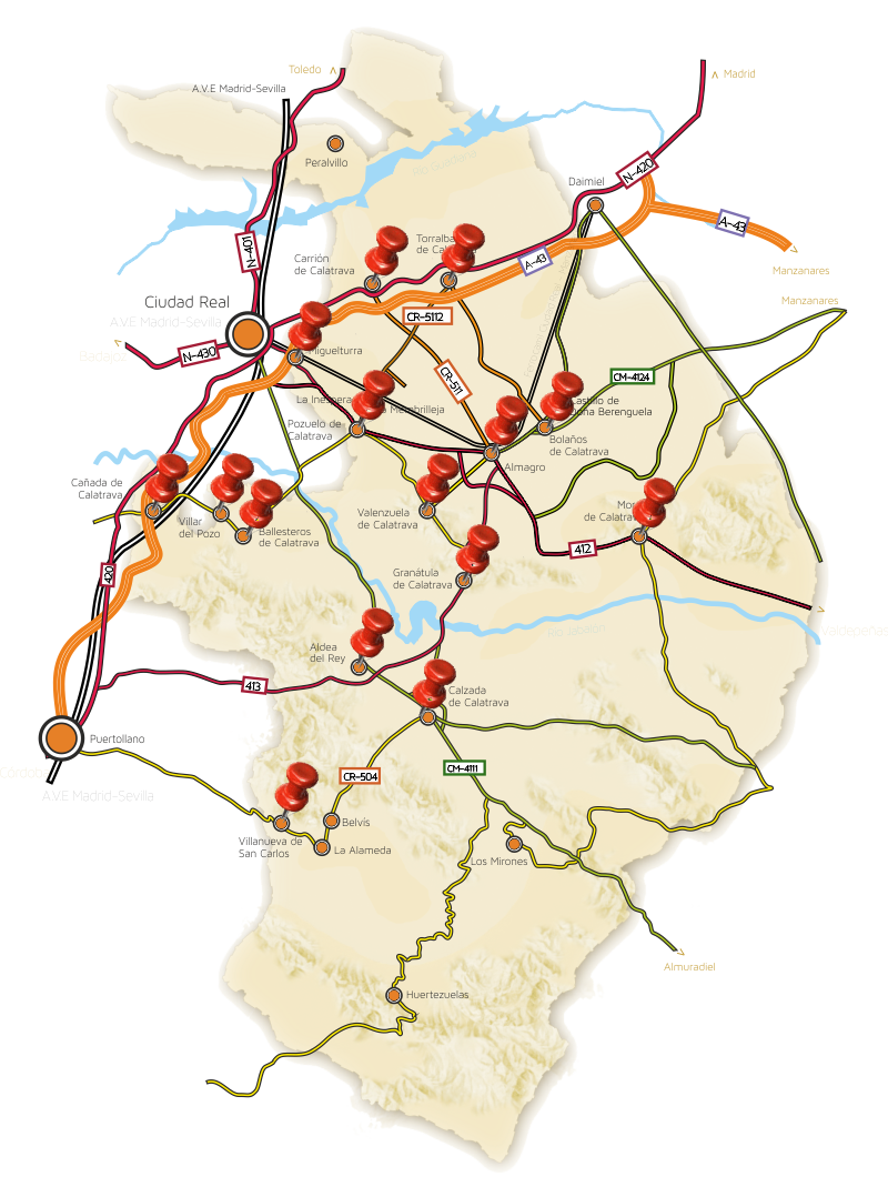 Mapa del territorio del Campo de Calatrava